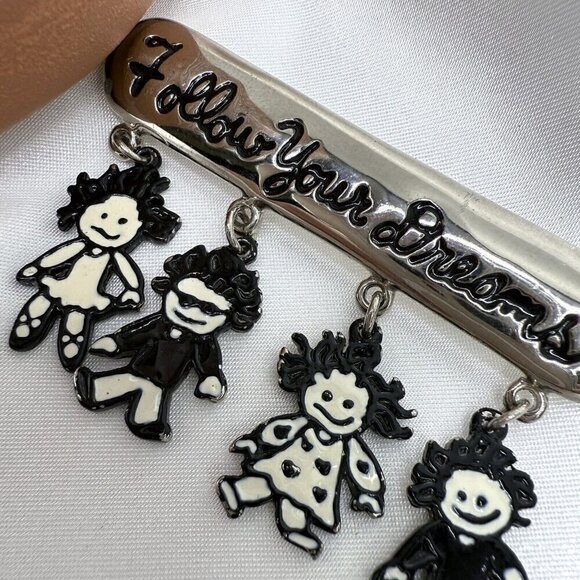 Vintage 90s MARCI Follow Your Dreams Brooch Pin Silver Tone Enamel Charms 2.5" - Picture 2 of 6